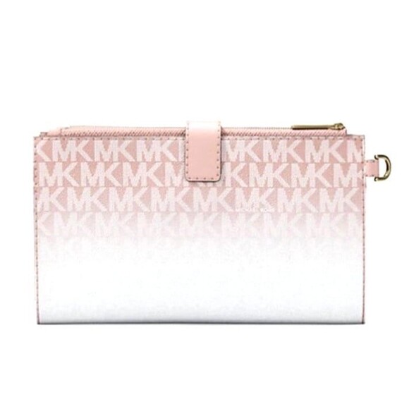 New Michael Kors Jet Set Travel Double Zip Wristlet Wallet Powder Blush Multi - Picture 3 of 3